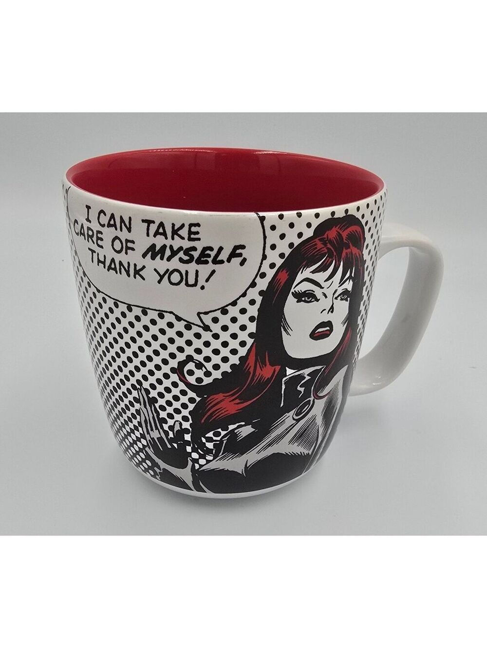 Disney Store Marvel Black Widow 20oz Comic Pop Art Ceramic Mug Red Interior